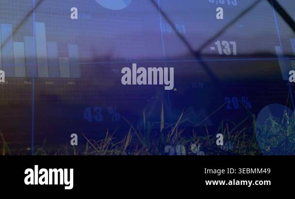 At dusk, overlay showing bar chart and line graph updating metrics ...