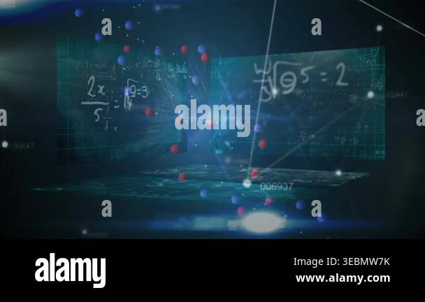 Animation of dna and scientific data processing on screens on black ...