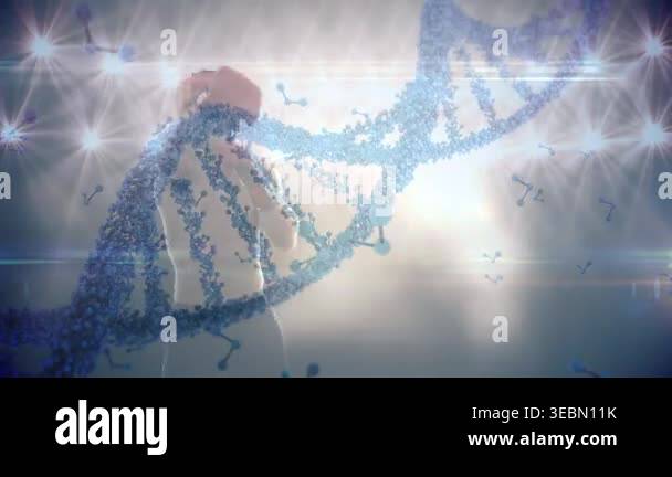 Animation of dna and lights over caucasian male boxer. human anatomy ...
