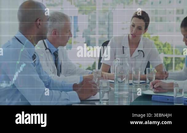 medical team analyzing patient data in bright conference room, with ...