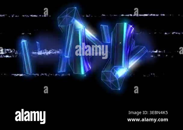 Animation of blue metallic blocks and data processing over screen with ...