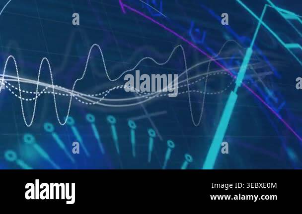 Layered Waveform Layered waveform traces responding to cyan beam sweep, shifting and ...