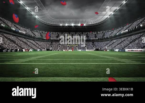 Animation of over balls falling sports stadium. sport, games and ...
