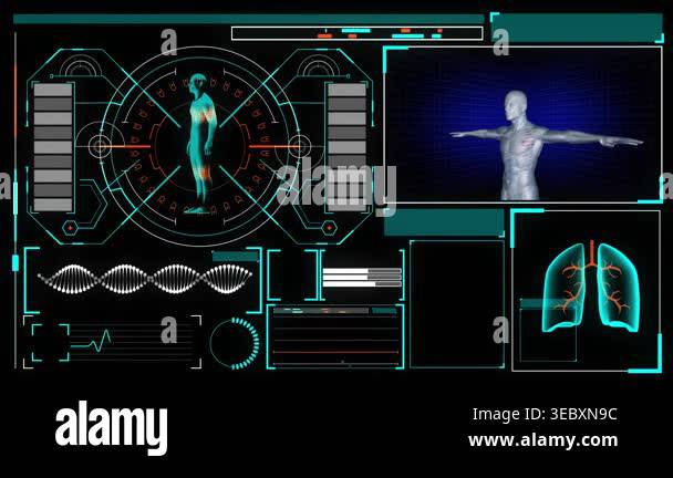 Animation of medical data processing over screens. Global medicine ...