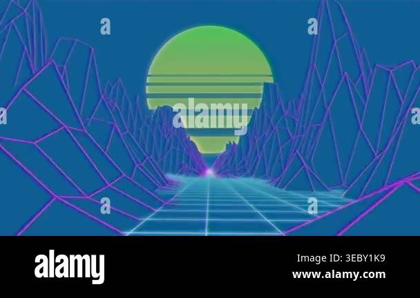 Animation of high score in blue space with sun and metaverse landscape ...