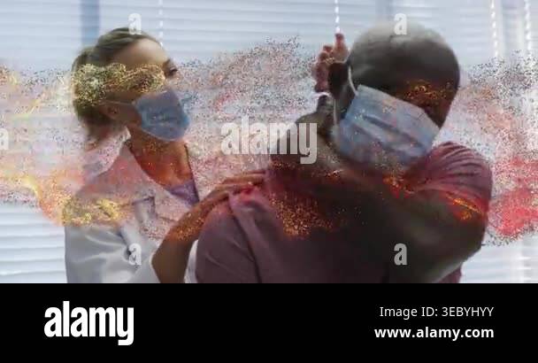 Mobilisation Mask Clinician holding patient shoulder, testing neck for medical exam as ...