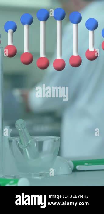 Prep Lab Animation Vertical video: Animated molecular overlay shifting as lab tech ...