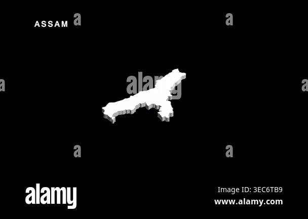 Digital rendering of the indian state of assam. White 3d map animation ...