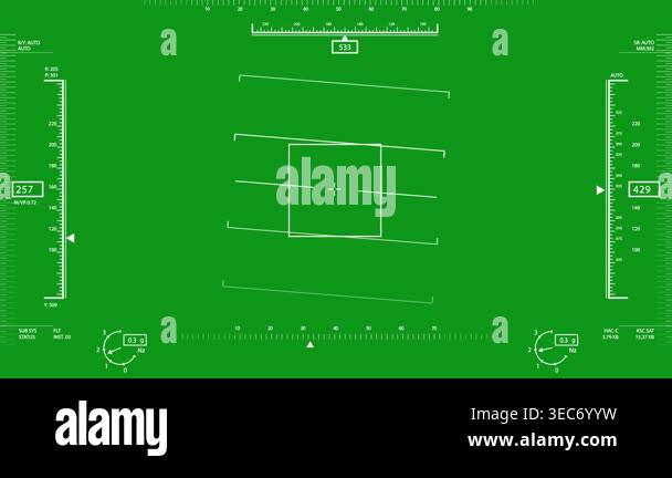 A futuristic tracking screen animation on a green screen background ...