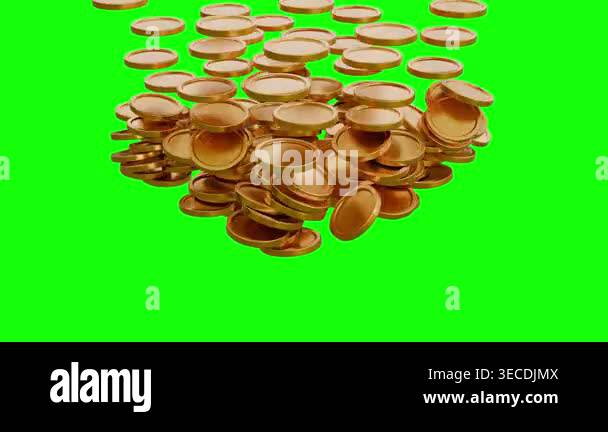 Pile of Golden Coins. Falling Gold Coins Scattering into a Large Stack ...