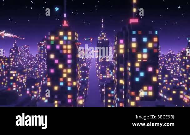 A stunning night view of a city skyline featuring tall illuminated ...
