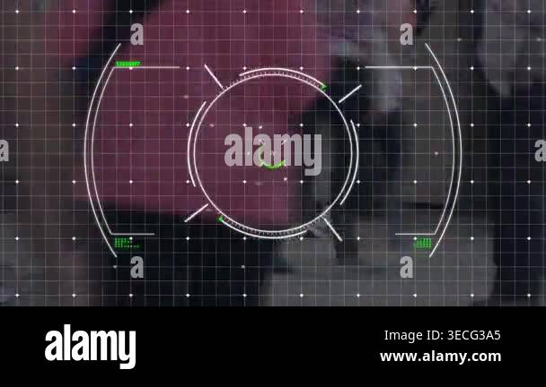 Scanning Reticle HUD activating over corridor, reticle pulsing and rotating, green arc ...