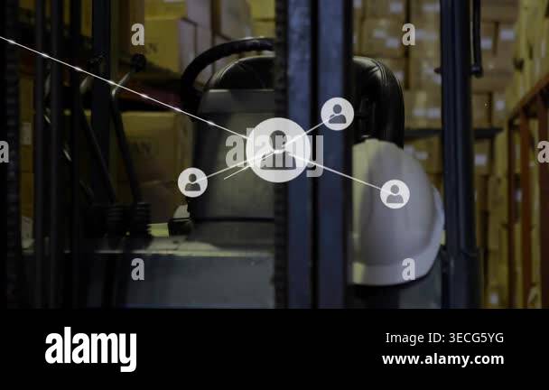 Single user-icon appearing, network spreading over forklift with white ...
