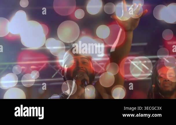 Singing Camera Camera zooming, showing singer singing on mic on music stage while ...