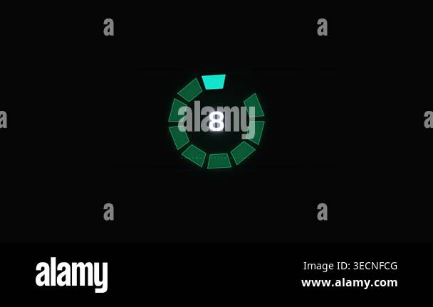 Green digital countdown timer with circular progress bar on black ...