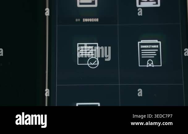 Document animated icon labeled Request with stamp Notarized overlay ...