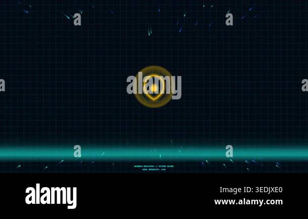 Digital interface showing a glowing padlock icon, data encryption and ...