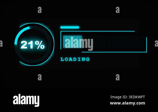 Animated futuristic loading progress bars with glowing blue greens on ...