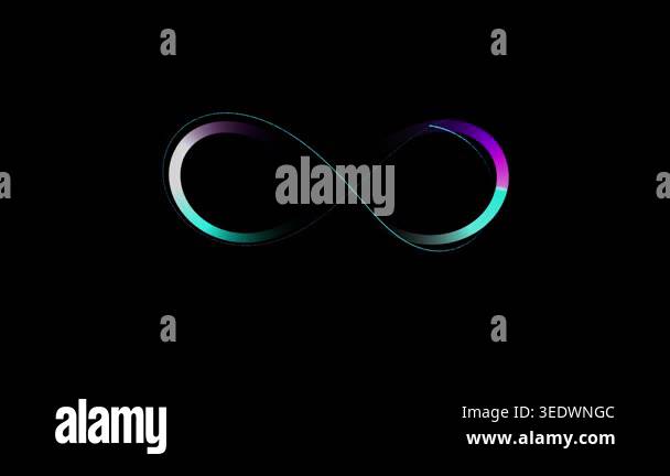 An animated infinity symbol glowing with a gradient of cyan and purple ...