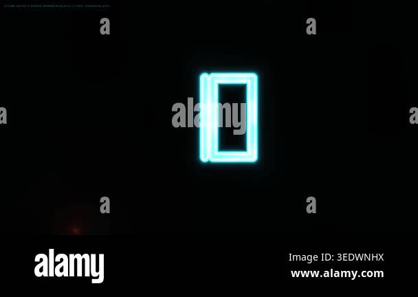 Countdown timer with glowing cyan neon numbers appearing on a dark ...