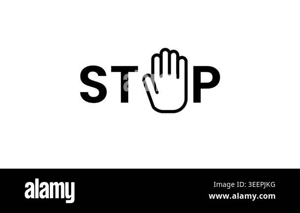 A bold text STOP sign with a hand icon integrated into the letter O ...