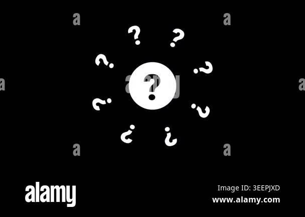 A dark background icon showing a question mark surrounded by scattered ...
