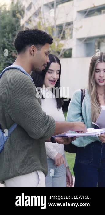 Multicultural group of university students collaborating on a project ...