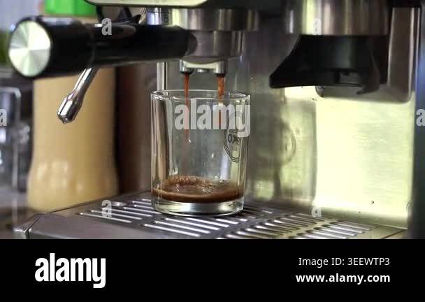 Close-up of a professional coffee machine in a caf, showing the ...