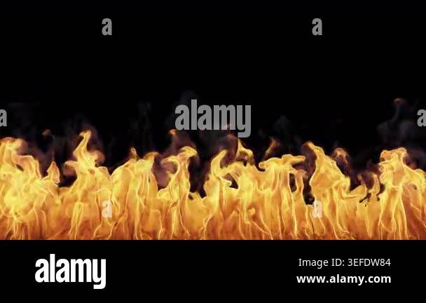 Dynamic realistic orange flames flicker and burn continuously, forming ...
