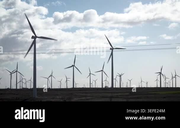 Wind farm and electric cables. High quality 4k footage Stock Video ...