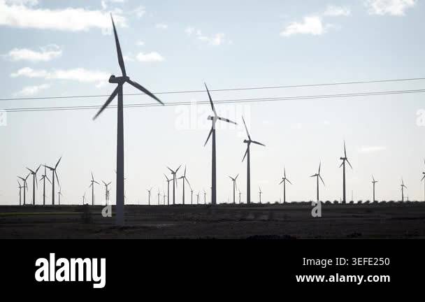Wind farm and electric cables. High quality 4k footage Stock Video ...