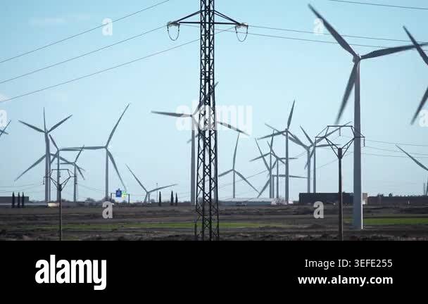 Wind farm and electric cables. High quality 4k footage Stock Video ...