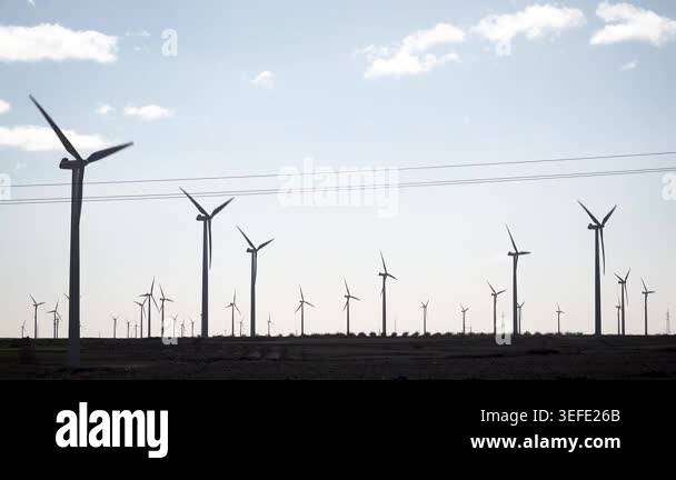 Wind farm and electric cables. High quality 4k footage Stock Video ...