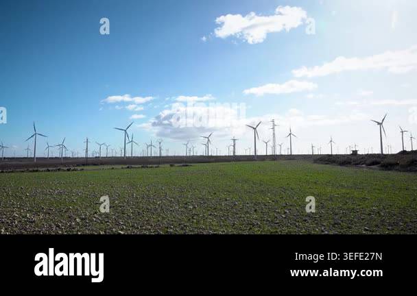 Wind farm and electric cables. High quality 4k footage Stock Video ...