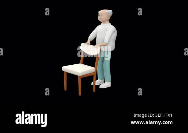 Elderly male doing exercises for hamstrings using a chair for stability ...