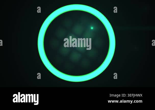 A vibrant cyan glowing circle frame pulses against a dark background ...