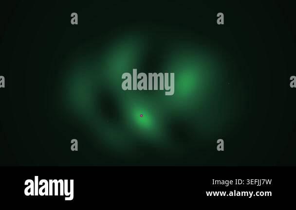 Abstract animation of glowing green particles moving and swirling in a ...
