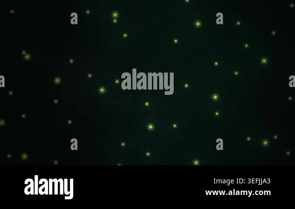 Abstract background featuring soft glowing green particles drifting and ...