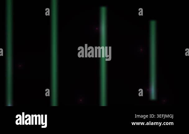 An abstract visual animation featuring rhythmic glowing green vertical ...