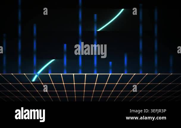 An abstract digital background featuring a glowing perspective grid ...