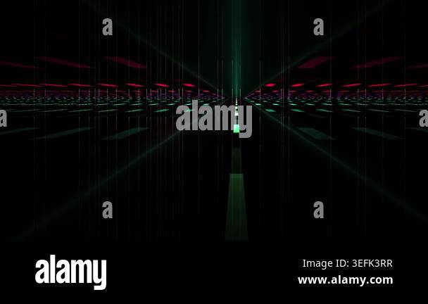 A dark abstract tunnel animation featuring glowing neon lines in red ...