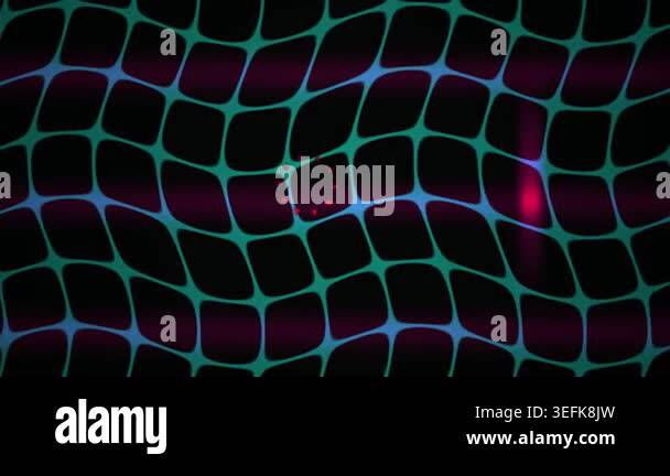 A dark abstract background featuring a distorted green glowing grid ...