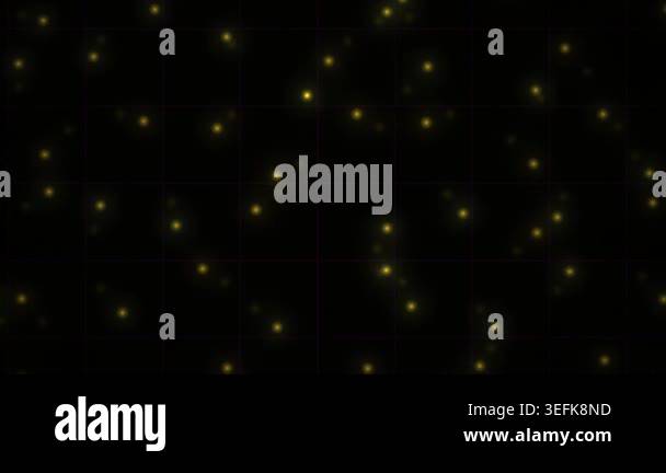Abstract animation of glowing golden particles floating on a dark ...