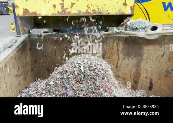 Copper cables being shredded to separate the copper and plastic for ...