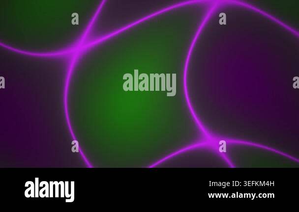 Abstract animation featuring glowing purple neon light curves moving ...