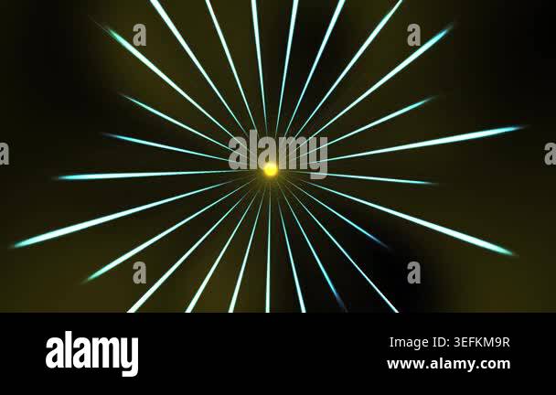 Abstract animation of bright cyan light beams emerging from a glowing ...