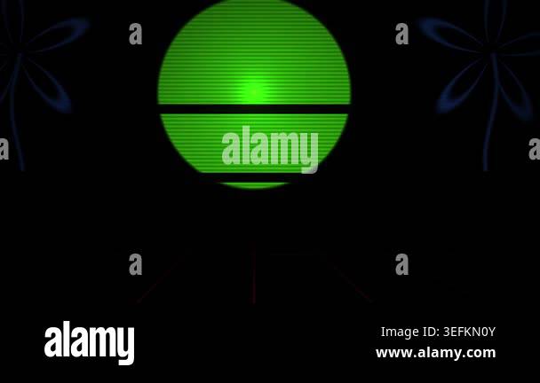 A dark, abstract scene featuring a glowing green orb with distinct ...