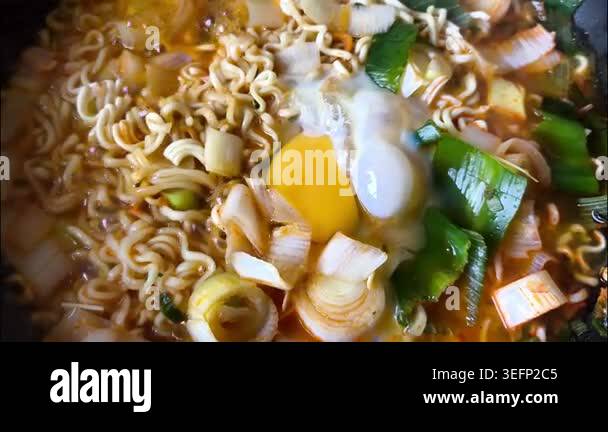 Boiling noodles with vegetable in pot, indoor Chiangmai Thailand Stock ...