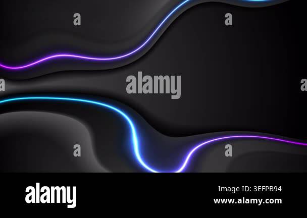 Black smooth waves abstract motion background with neon curved lines ...
