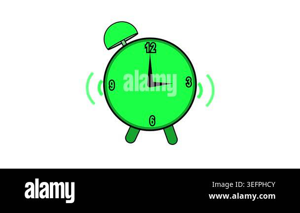 Green alarm clock displaying 10:10 with ringing bell and emanating ...